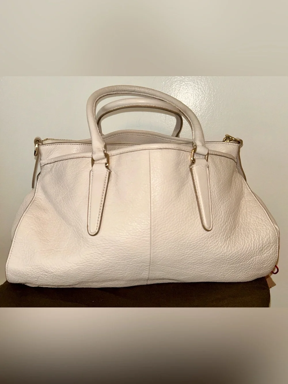 Vintage Coach Cream Leather Morgan Satchel with Hand Made Purse Charm